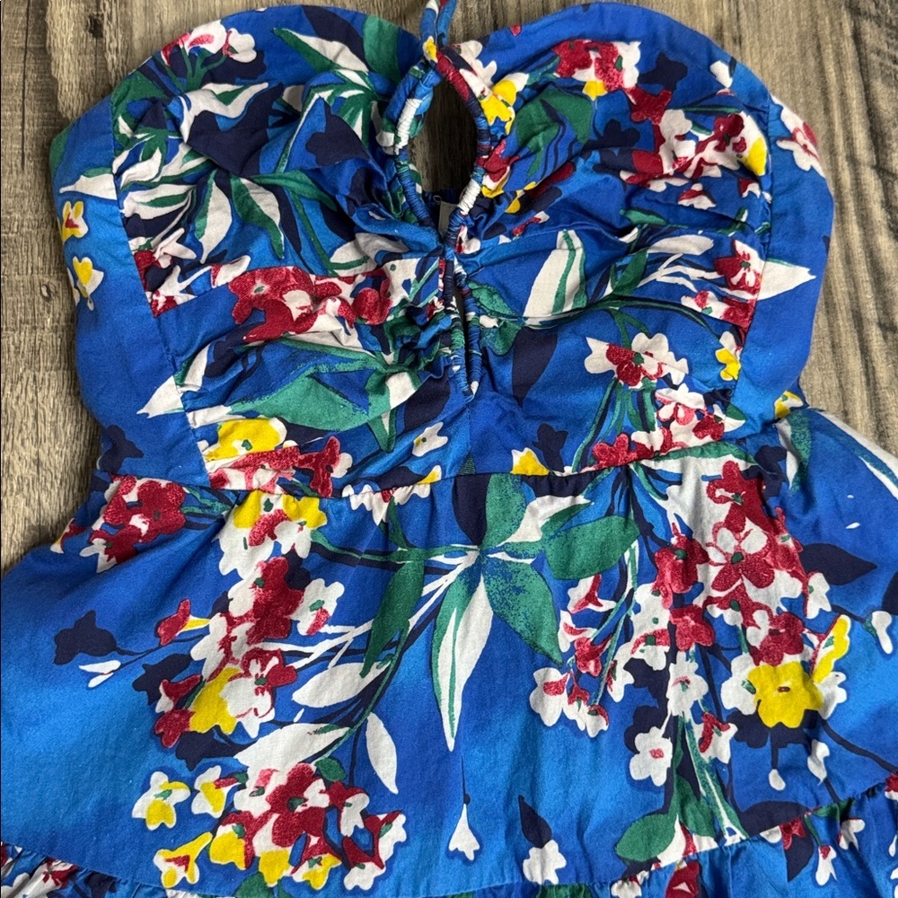 Anthropologie Emily Halter Tiered Mini Dress Blue Floral XS Summer Resortwear - Picture 3 of 7